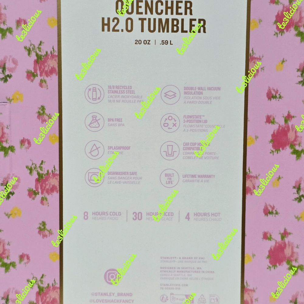 STANLEY x LOVE SHACK FANCY 20oz STAINLESS STEEL QUENCHER H2.0 FLOWSTATE TUMBLER - Picture 11 of 11